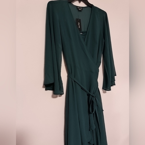 New Elegant Teal Wrap Dress / Size 14 - Picture 8 of 10